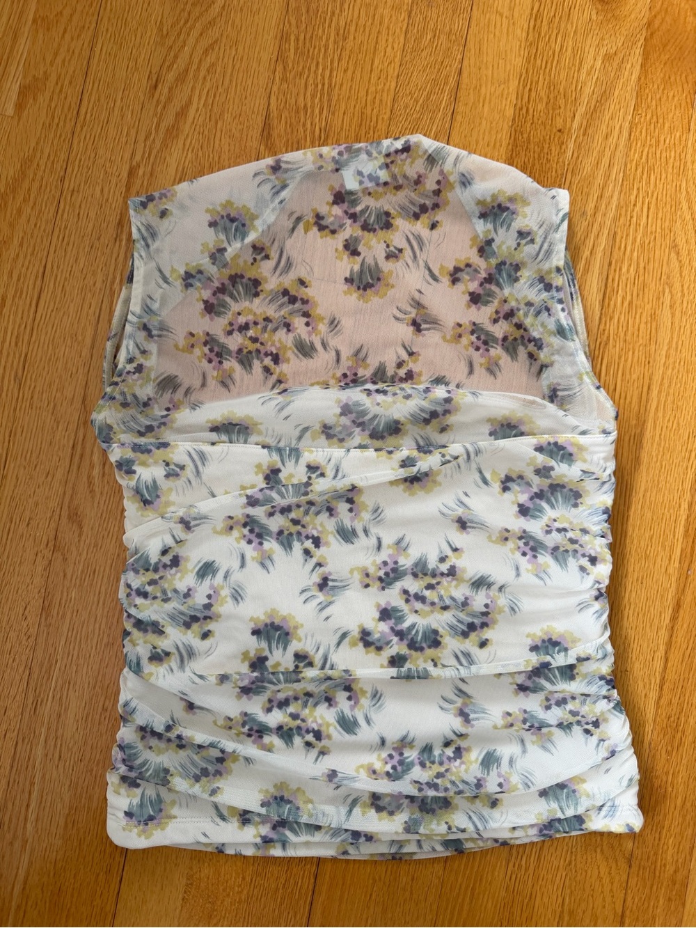 Abercrombie & Fitch Ava Floral Mesh Ruched Top Cream Size S - Picture 5 of 5